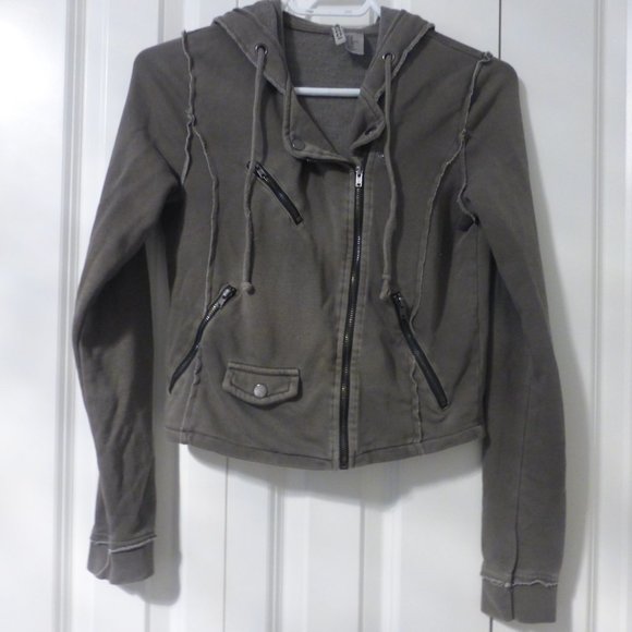 H&M DIVIDED olive moto style zip up hoodie with side pockets - Picture 10 of 10